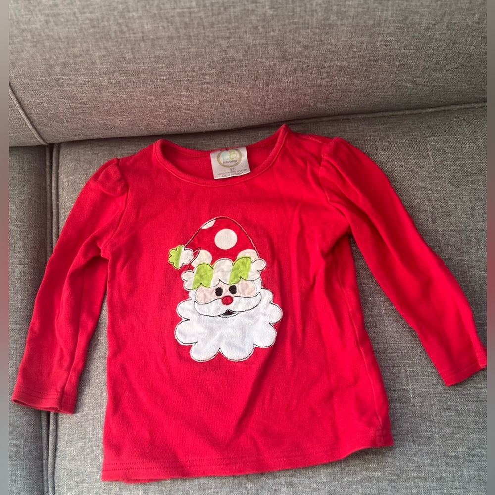 Blanke Boutique Red Santa Applique Shirt-3T